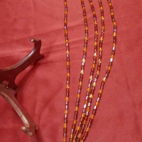 VTG 5 STRAND OF AUTUMN AMBER BEADED CHOKER BROWNS,ORANGES,YELLOW ROUND CLASP - Picture 6 of 7